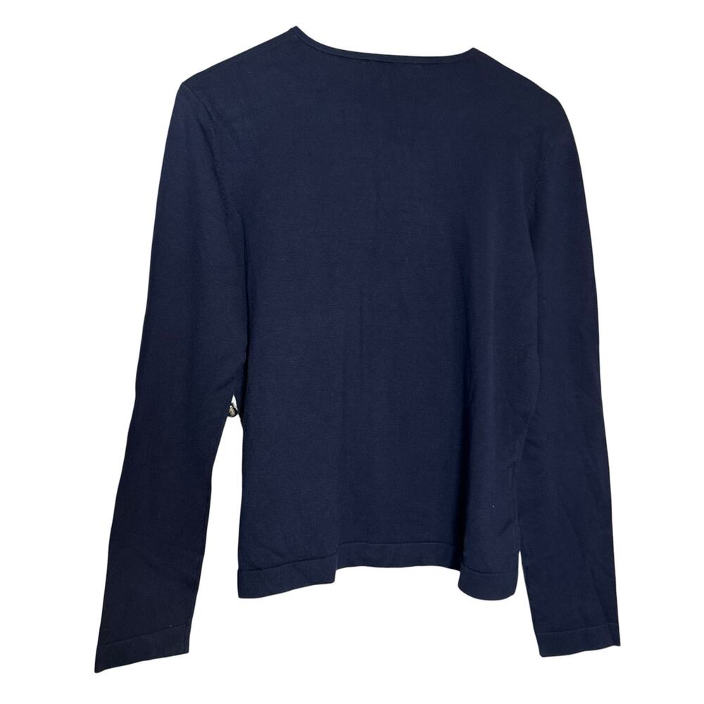 Lauren Ralph Lauren Navy Blue Button Front Silk Crewneck Cardigan Sweater Large - Picture 5 of 8